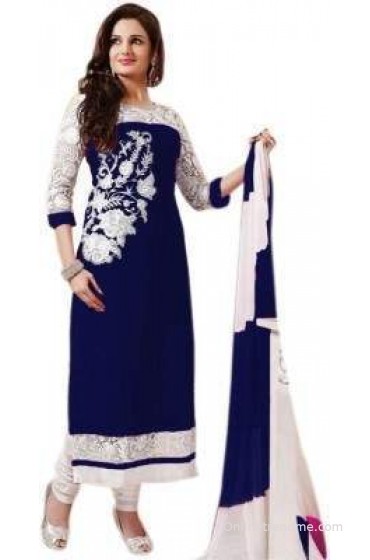 V2V Fashion Georgette Embroidered Semi-stitched Salwar Suit Dupatta Material